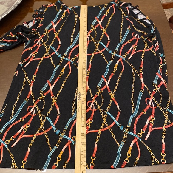EST. 1946 Navy Knit Top with Cut Outs on Sleeves in Bright Colorful Pattern - Picture 8 of 9